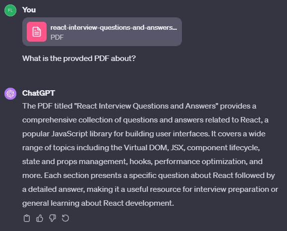 ChatGPT Plus summarizing an uploaded PDF.